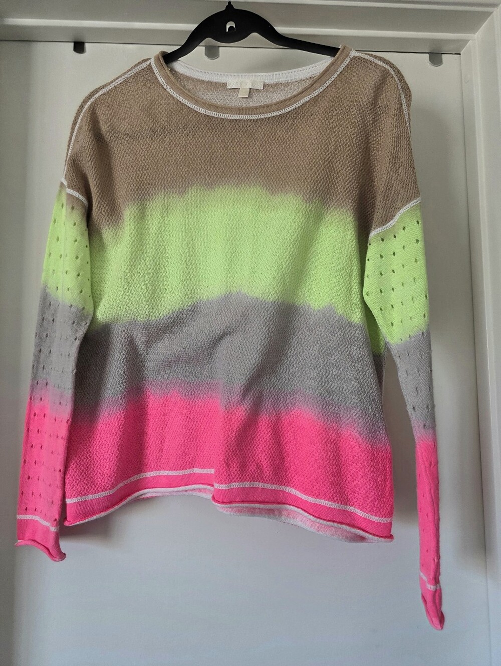 Lisa Todd Double Dip Perforated Knit Cotton Sweater Neon Rainbow Retro Size S